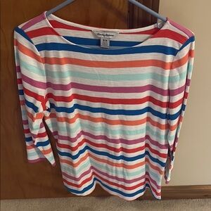 Tommy Bahama Red and White Fitted 3/4 Sleeve Tee